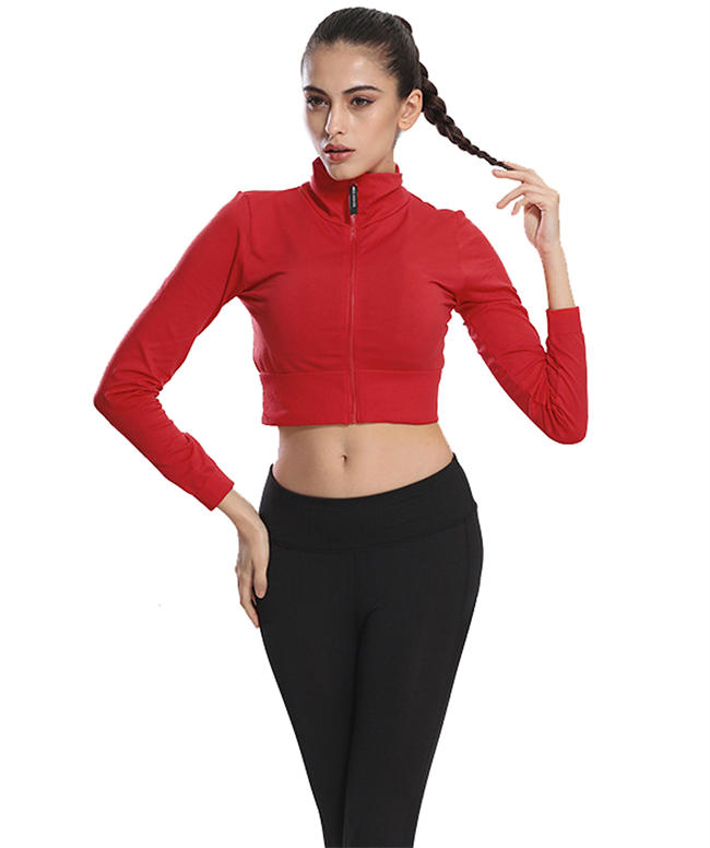 Women Sexy Fitness Active Sports Workout Zip Up Long Sleeve Sweetshirt Athletic Yoga Crop Top Jacket