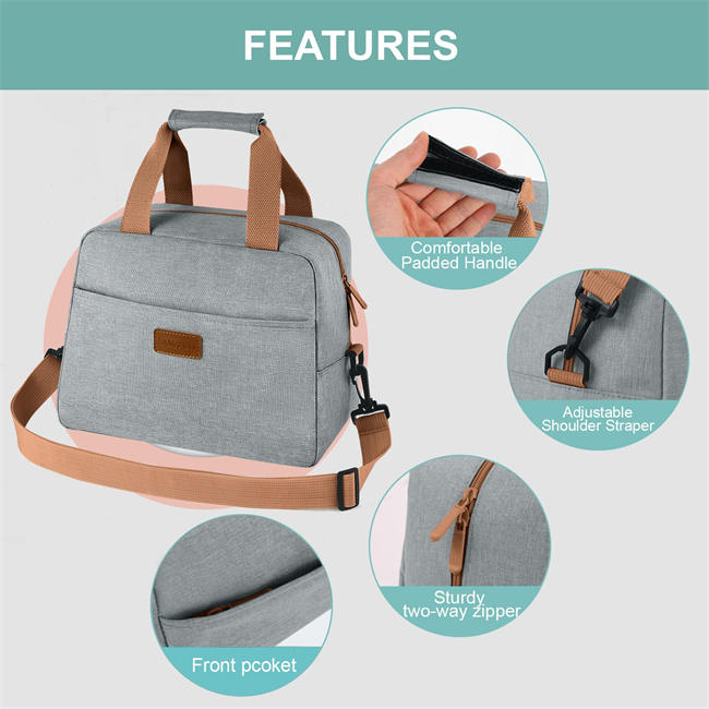 Lunch Bags for Women Adult Insulated Lunch Box with Shoulder Strap Reusable Lunch Tote bag for Work School Travel and Outdoor(Gray)