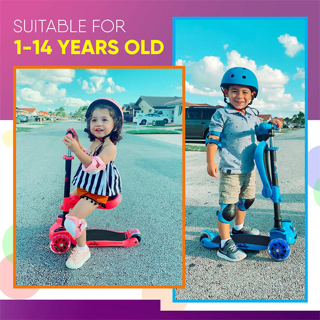 3 Wheeled Scooter for Kids - Stand & Cruise Child/Toddlers Toy Folding Kick Scooters w/Adjustable Height, Anti-Slip Deck, Flashing Wheel Lights, for Boys/Girls 2-12 Year Old 