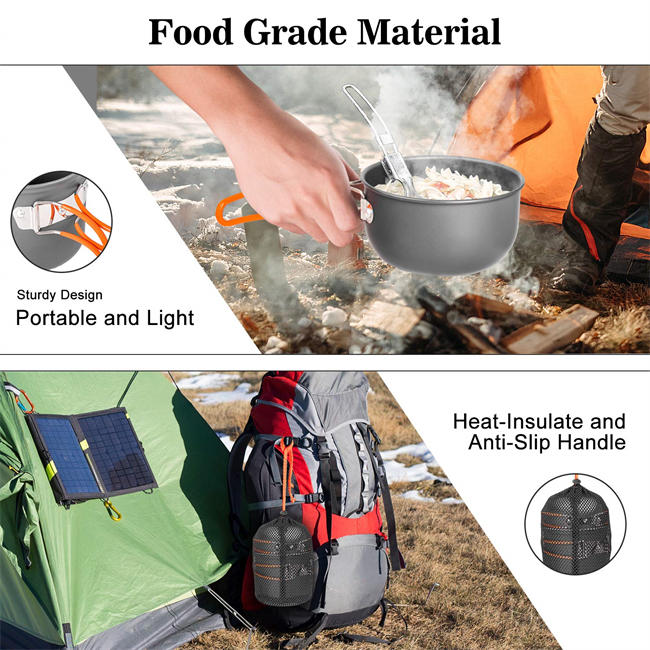 Beteray Camping Cookware Set Portable Camp Stove with Lightweight Pots and Pans Set Non-Stick Backpacking Cooking Set Camping Mess Kit with Folding Knife and Fork for Outdoor Hiking Picnic (16 Pcs)